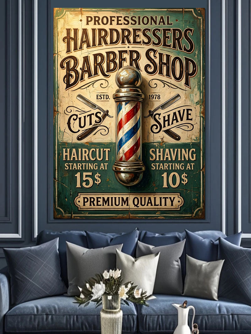 Barber Shop Berber Direkli Vintage Poster Kanvas Tablo