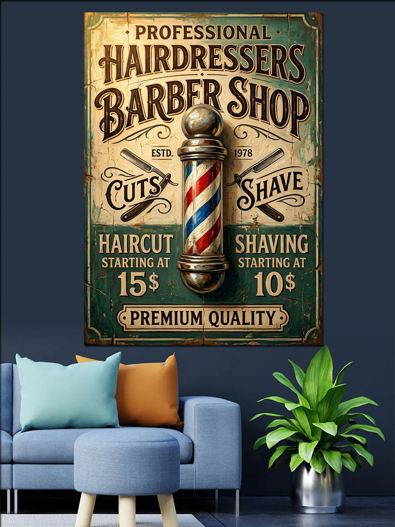 Barber Shop Berber Direkli Vintage Poster Kanvas Tablo