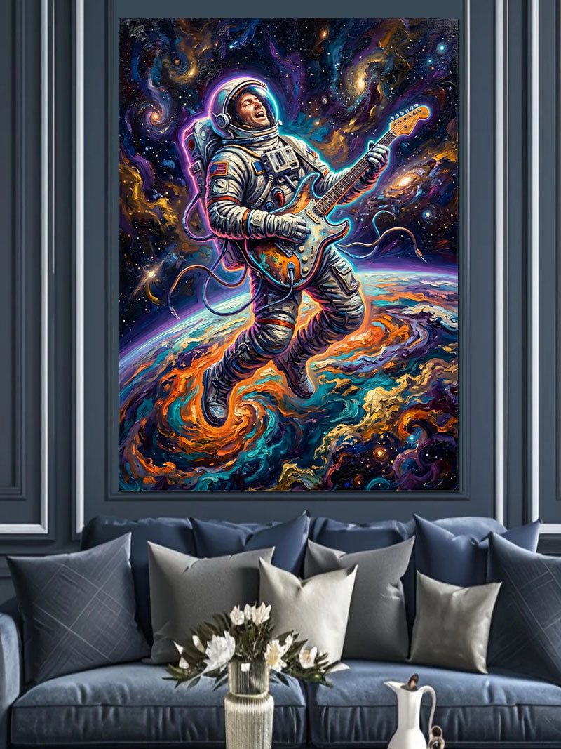 Uzayda Gitar Çalan Astronot Tablosu Kanvas Tablo