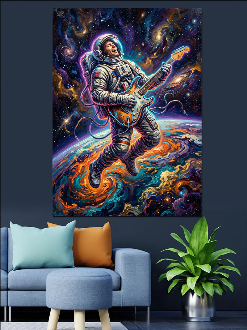 Uzayda Gitar Çalan Astronot Tablosu Kanvas Tablo