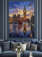 Yağmurlu Londra Big Ben Manzarası Kanvas Tablo