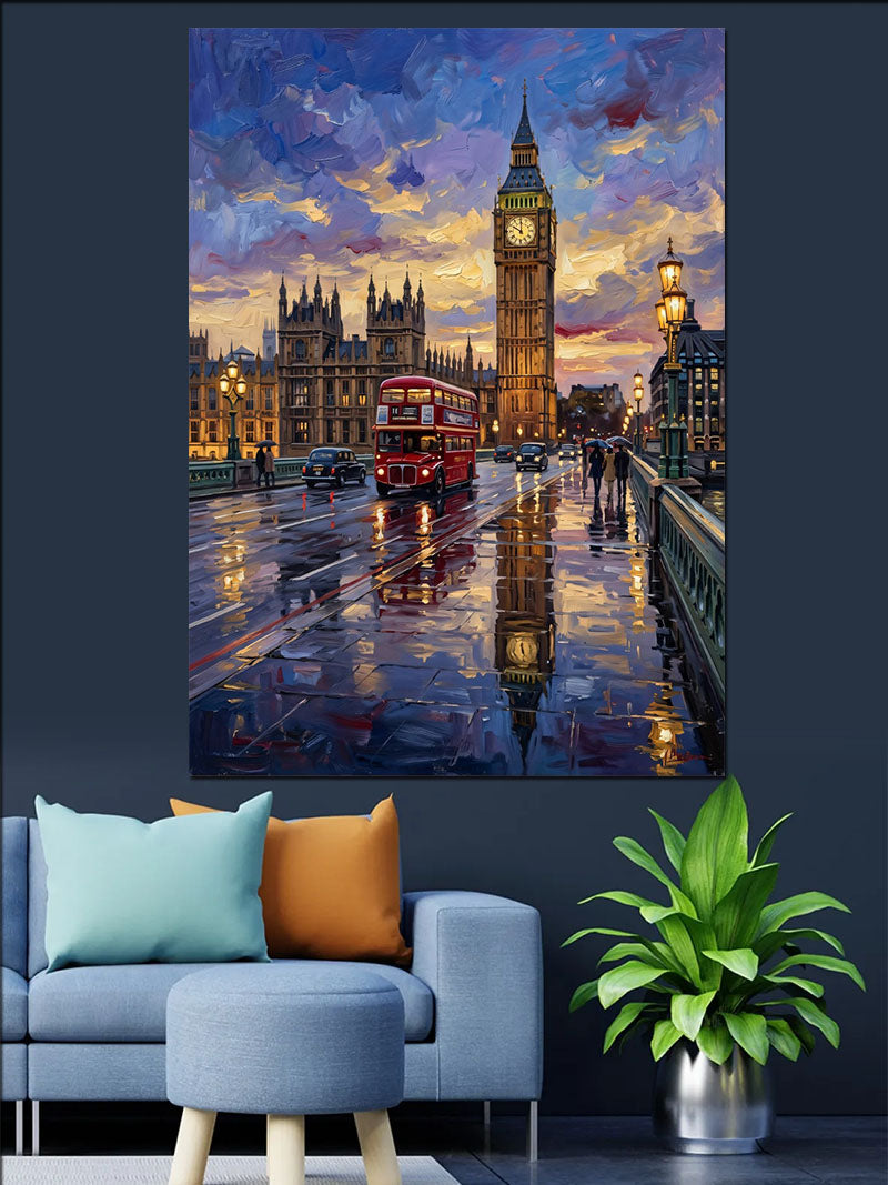 Yağmurlu Londra Big Ben Manzarası Kanvas Tablo