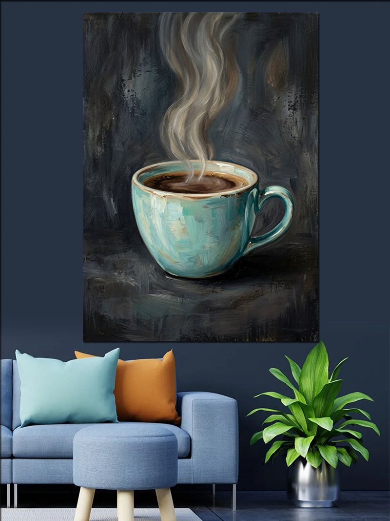 Dumanı Tüten Mavi Kahve Fincanı Kanvas Tablo