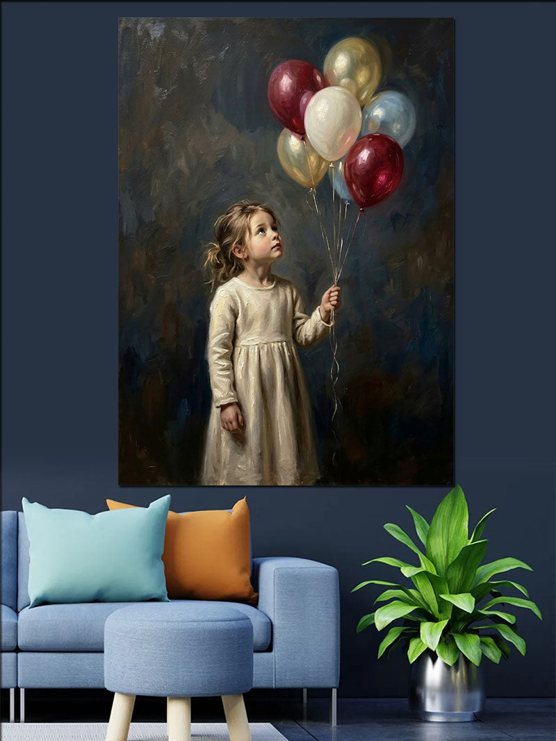 Balonlu Küçük Kız Hüzünlü Tablo Kanvas Tablo