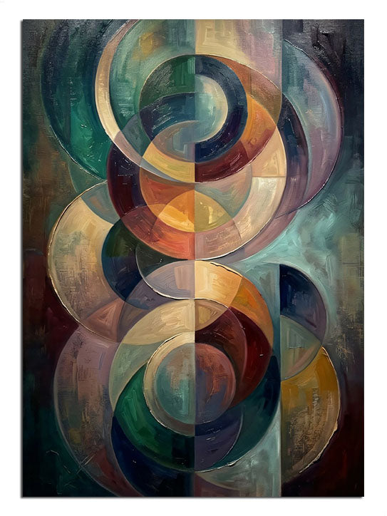 Renkli iç içe geçmiş geometrik daireler soyut modern tablo.
