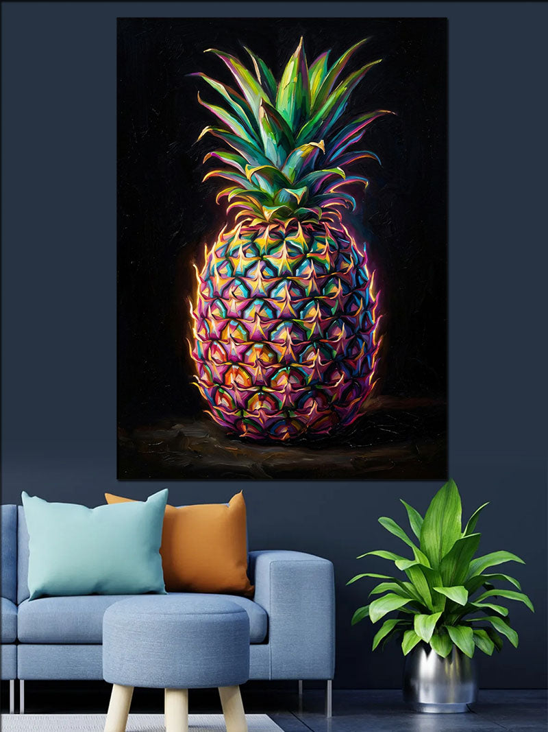Neon Renkli Ananas Meyvesi Tablosu Kanvas Tablo