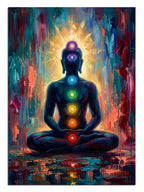 Renkli çakralı meditasyon yapan adam spiritüel tablo.