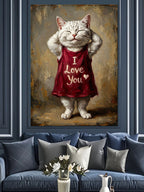 I Love You Yazılı Beyaz Kedi Tablosu Kanvas Tablo