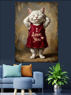 I Love You Yazılı Beyaz Kedi Tablosu Kanvas Tablo