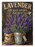 Lavender Locally Grown yazılı lavanta çiçeği kovası vintage poster tablosu.