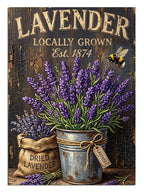 Lavender Locally Grown yazılı lavanta çiçeği kovası vintage poster tablosu.