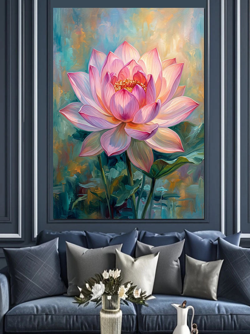 Pembe Lotus Çiçeği Pastel Tablosu Kanvas Tablo