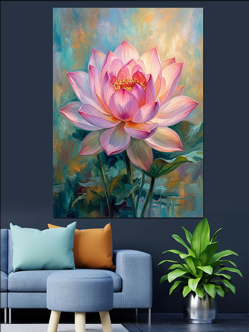 Pembe Lotus Çiçeği Pastel Tablosu Kanvas Tablo