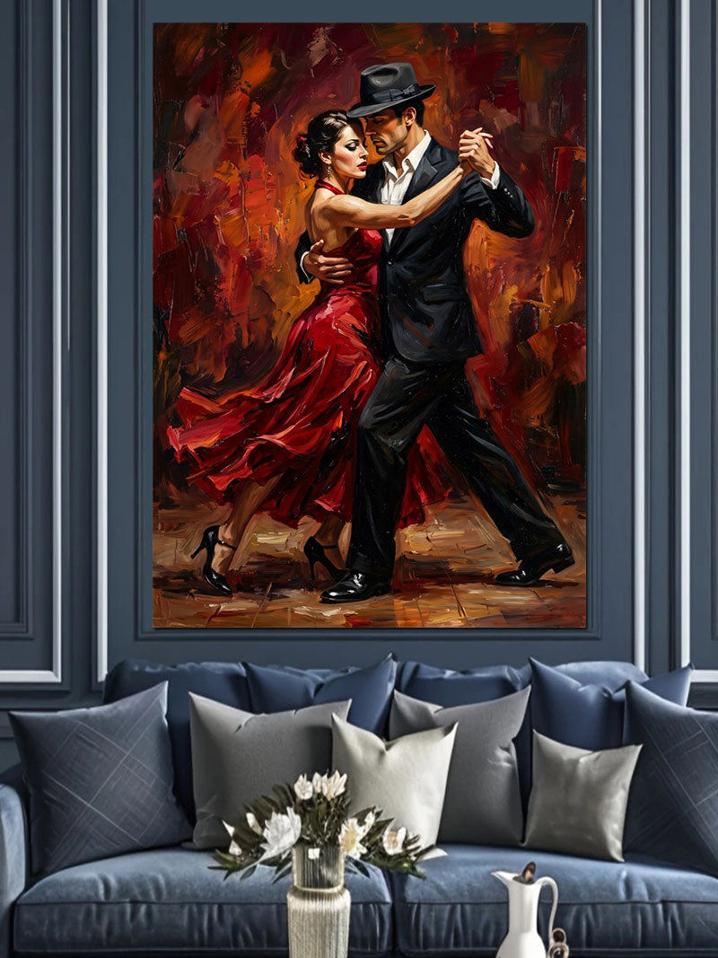 Kırmızı Elbiseli Tango Dans Eden Çift Kanvas Tablo