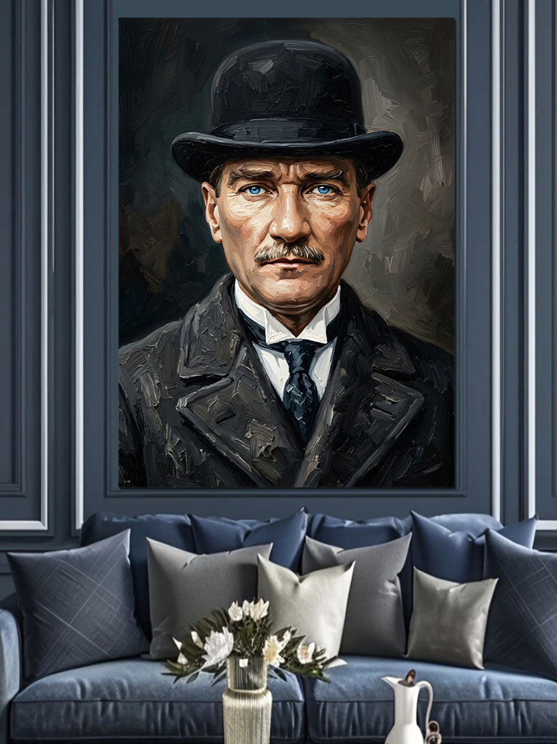 Melon Şapkalı Mustafa Kemal Atatürk Portresi Kanvas Tablo