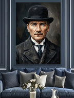 Melon Şapkalı Mustafa Kemal Atatürk Portresi Kanvas Tablo