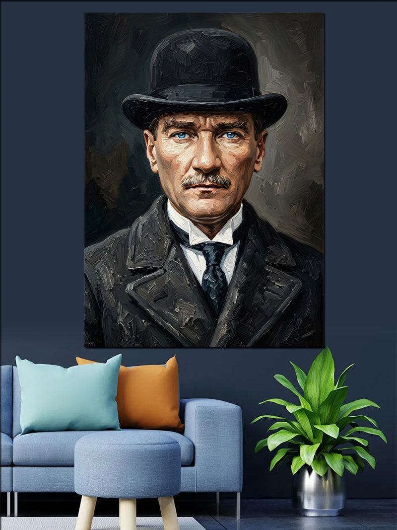 Melon Şapkalı Mustafa Kemal Atatürk Portresi Kanvas Tablo