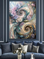 Pastel Çiçekli Yin Yang Girdap Tablosu Kanvas Tablo
