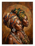 Renkli başlıklı iki Afrikalı kadın profili etnik portre tablosu.