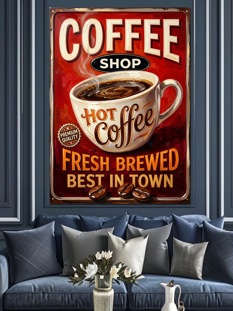 Coffee Shop Hot Coffee Retro Poster Kanvas Tablo
