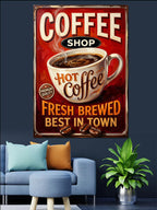 Coffee Shop Hot Coffee Retro Poster Kanvas Tablo