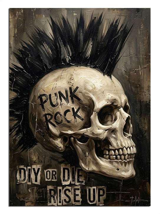 Punk Rock ve mohawk saçlı kurukafa rock poster tablosu.