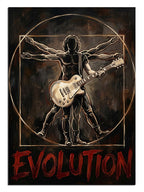 Gitarlı Vitruvius adamı Evolution yazılı rock poster tablosu.