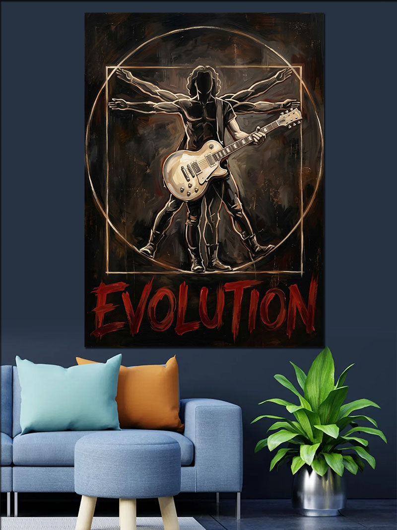 Gitarlı Vitruvius Adamı Rock Evolution Tablosu Kanvas Tablo