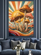 Güneşli Mantarlar Psychedelic Renkli Tablo Kanvas Tablo