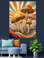 Güneşli Mantarlar Psychedelic Renkli Tablo Kanvas Tablo