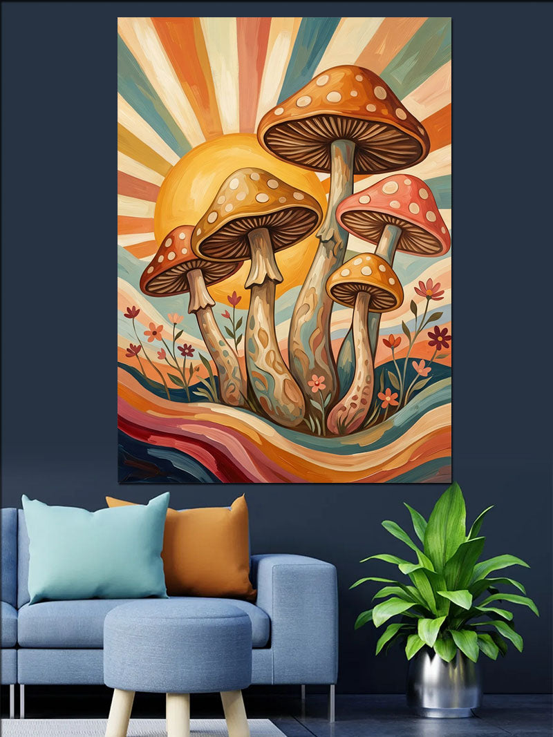 Güneşli Mantarlar Psychedelic Renkli Tablo Kanvas Tablo