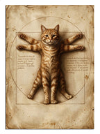Vitruvius dairesi içinde kedi taslağı Da Vinci tarzı tablo.