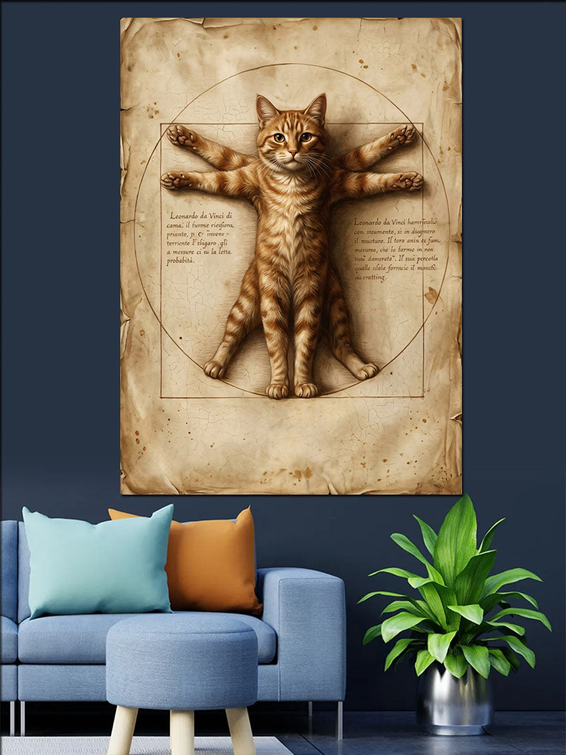 Vitruvius Kedi Da Vinci Taslağı Tablosu Kanvas Tablo