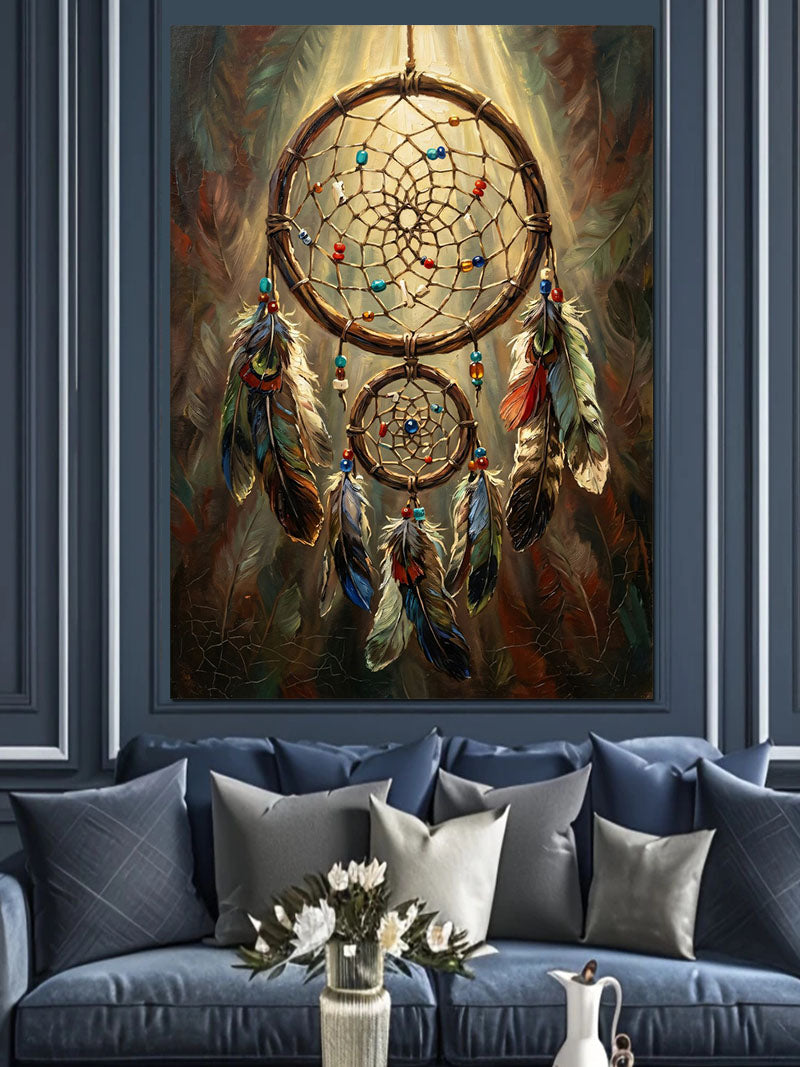 Tüylü Rüya Kapanı Dreamcatcher Tablosu Kanvas Tablo