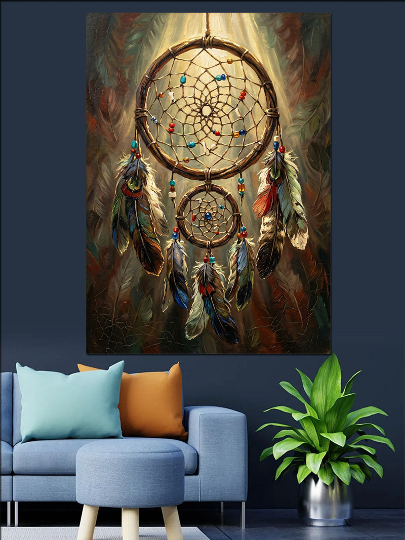 Tüylü Rüya Kapanı Dreamcatcher Tablosu Kanvas Tablo