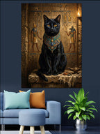 Mısır Duvarında Siyah Kedi Bastet Kanvas Tablo