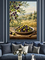 Zeytin Dalı Ve Yeşil Zeytin Tabağı Kanvas Tablo