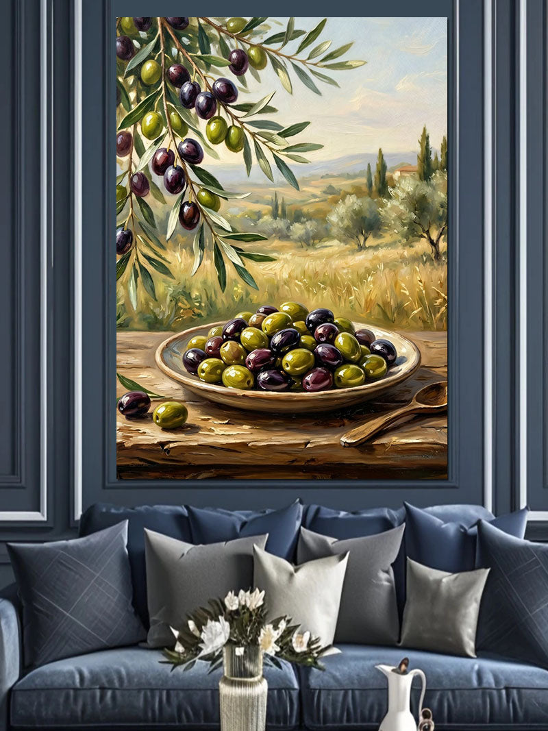 Zeytin Dalı Ve Yeşil Zeytin Tabağı Kanvas Tablo