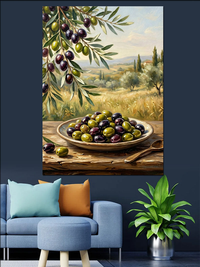 Zeytin Dalı Ve Yeşil Zeytin Tabağı Kanvas Tablo