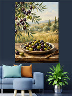 Zeytin Dalı Ve Yeşil Zeytin Tabağı Kanvas Tablo