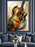 Gitar Ve Nota Kağıtlı Soyut Sanat Kanvas Tablo