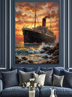 Gün Batımında Titanic Gemisi Deniz Kanvas Tablo