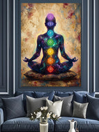 Çakralı Meditasyon Yapan İnsan Silüeti Kanvas Tablo