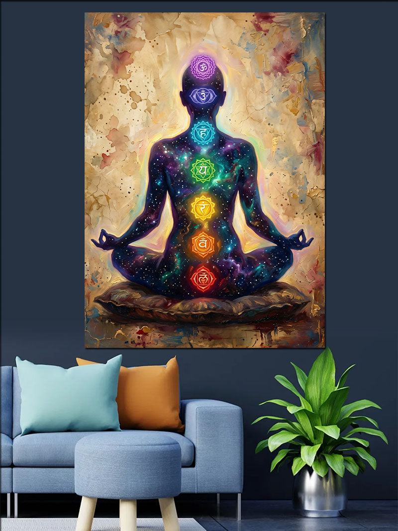 Çakralı Meditasyon Yapan İnsan Silüeti Kanvas Tablo