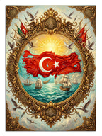 Osmanlı çerçeve içinde Türk bayrağı ve gemiler tarihi tablo.