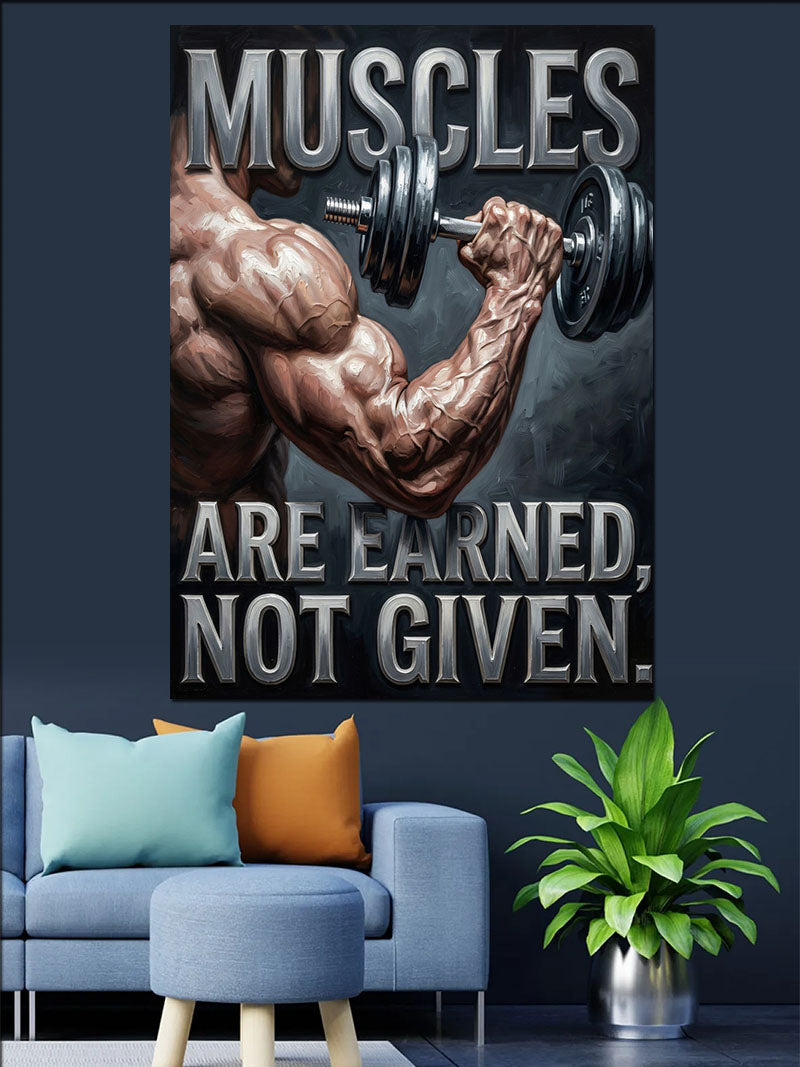 Kaslı Kol Dambıl Motivasyon Yazılı Kanvas Tablo