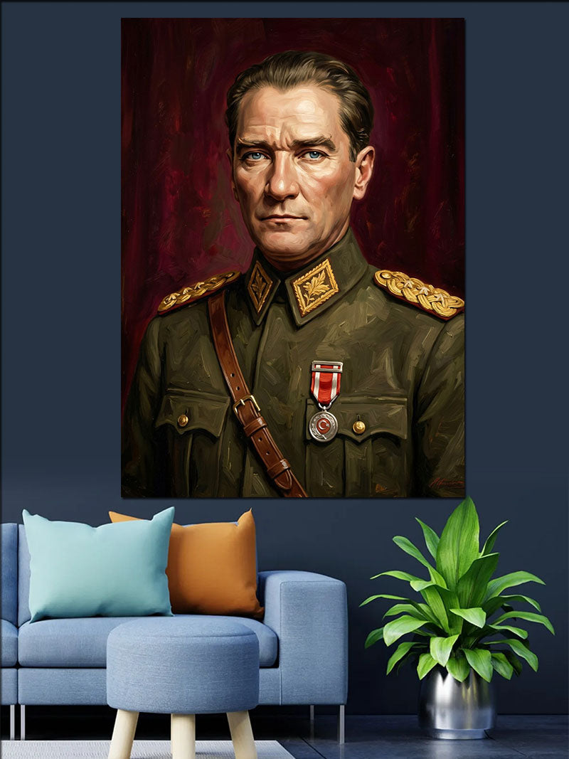 Üniformalı Atatürk Ciddi Portre Tablo Kanvas Tablo