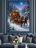 Karlı Ormanda Noel Baba Atlı Fayton Kanvas Tablo
