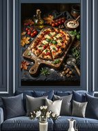 Odun Tahtada Domatesli Pizza Dilimleri Kanvas Tablo
