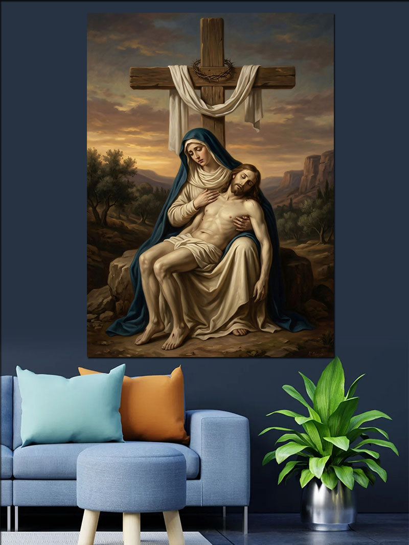 Çarmıh Önünde Meryem Ve İsa Pieta Kanvas Tablo
